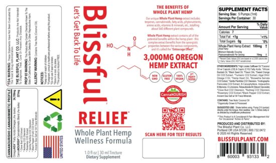 Blissful Plant IMMUNE* Hemp Oil Tincture Box Label